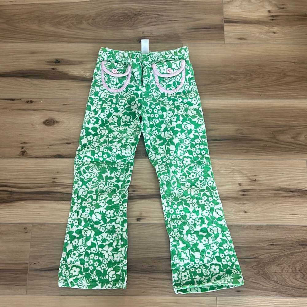Lilly Pulitzer girls Green Floral Ligo Flare Corduroy Pants
